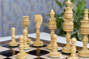 Lotus Series Black Pipe Shaped Chess Pieces in Ebony & Box Wood - 6.14" King