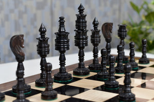 Lotus Series Black Pipe Shaped Chess Pieces in Ebony & Box Wood - 6.14" King