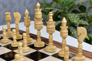 Lotus Series Black Pipe Shaped Chess Pieces in Ebony & Box Wood - 6.14" King