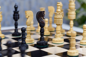 Lotus Series Black Pipe Shaped Chess Pieces in Ebony & Box Wood - 6.14" King