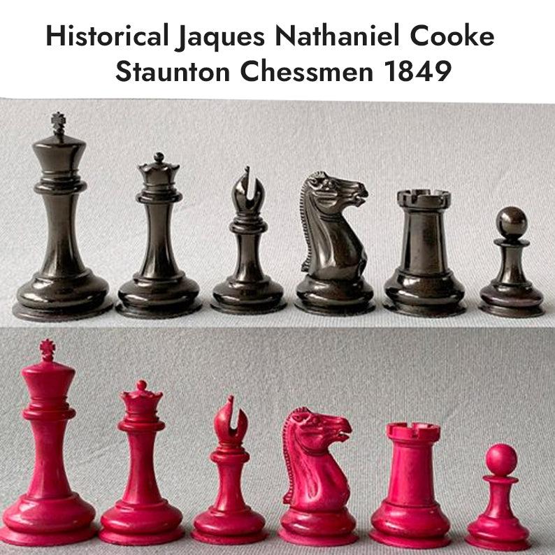 Nathaniel Cooke 1849 Collector’s Staunton Chess Pieces – 4.5” King | Ebony & Antiqued Boxwood
