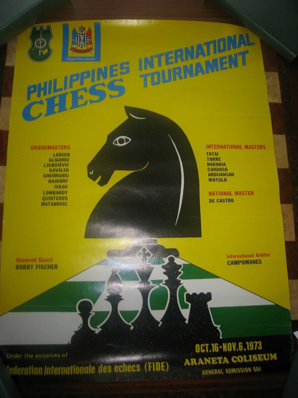 The 1973 Philippines Repro International Tournament Chess Pieces in 4.2 Inch King Ebonized & Distressed Antique - 1350 Grams