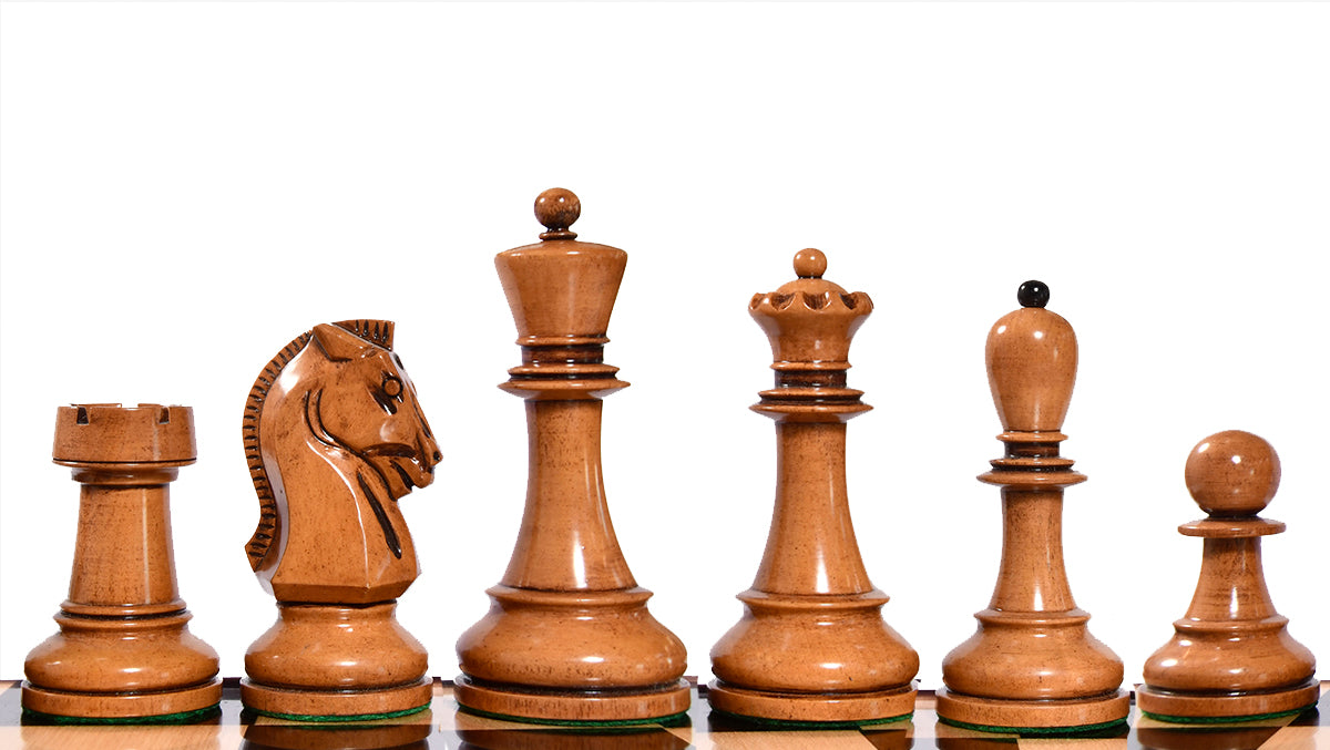 4.25" King Size Reproduced 1950 Dubrovnik Bobby Fischer Weighted Chess Pieces Set in Genuine Ebony Wood / Distressed Antique Wood