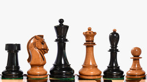 4.25" King Size Reproduced 1950 Dubrovnik Bobby Fischer Weighted Chess Pieces Set in Genuine Ebony Wood / Distressed Antique Wood