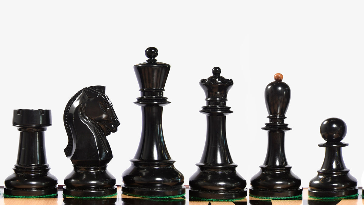 4.25" King Size Reproduced 1950 Dubrovnik Bobby Fischer Weighted Chess Pieces Set in Genuine Ebony Wood / Distressed Antique Wood
