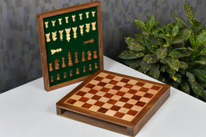 12-Inch Travel Drawer Storage Magnetic Chess Set in Matte Finish - Padauk Wood w/ Extra Queens