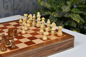 12-Inch Travel Drawer Storage Magnetic Chess Set in Matte Finish - Padauk Wood w/ Extra Queens