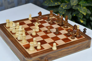 12-Inch Travel Drawer Storage Magnetic Chess Set in Matte Finish - Padauk Wood w/ Extra Queens