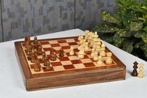 12-Inch Travel Drawer Storage Magnetic Chess Set in Matte Finish - Padauk Wood w/ Extra Queens