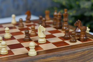 12-Inch Travel Drawer Storage Magnetic Chess Set in Matte Finish - Padauk Wood w/ Extra Queens