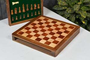 12-Inch Travel Drawer Storage Magnetic Chess Set in Matte Finish - Padauk Wood w/ Extra Queens