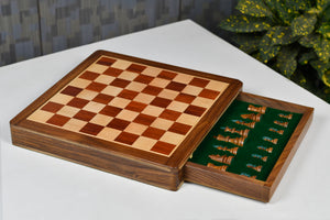 12-Inch Travel Drawer Storage Magnetic Chess Set in Matte Finish - Padauk Wood w/ Extra Queens