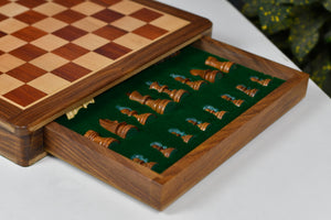 12-Inch Travel Drawer Storage Magnetic Chess Set in Matte Finish - Padauk Wood w/ Extra Queens