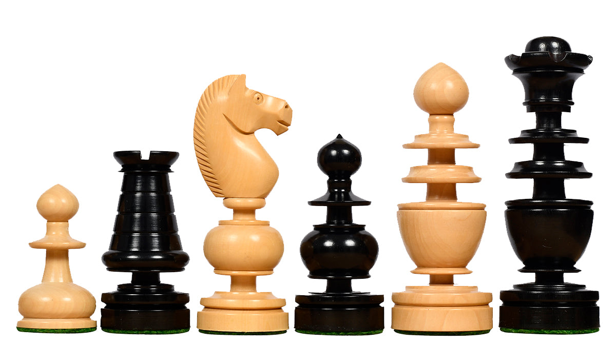 Reproduced Antique Series Regency Chess Pieces in Ebony and Box Wood - 4.3" King