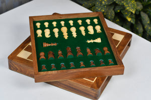 Drawer Storage 12-Inch Travel Magnetic Chess Set in Matte Finish - Sheesham Wood w/ Extra Queens
