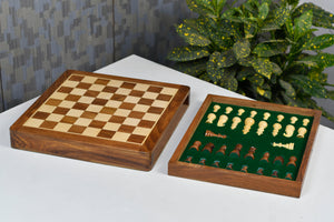 Drawer Storage 12-Inch Travel Magnetic Chess Set in Matte Finish - Sheesham Wood w/ Extra Queens