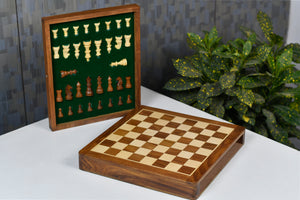 Drawer Storage 12-Inch Travel Magnetic Chess Set in Matte Finish - Sheesham Wood w/ Extra Queens