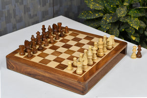 Drawer Storage 12-Inch Travel Magnetic Chess Set in Matte Finish - Sheesham Wood w/ Extra Queens