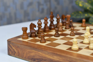 Drawer Storage 12-Inch Travel Magnetic Chess Set in Matte Finish - Sheesham Wood w/ Extra Queens