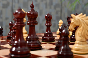The Sher-E-Punjab Series Chess Pieces in Bud Rosewood / Boxwood - 4.6" King