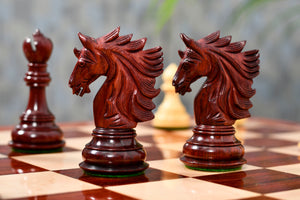 The Sher-E-Punjab Series Chess Pieces in Bud Rosewood / Boxwood - 4.6" King