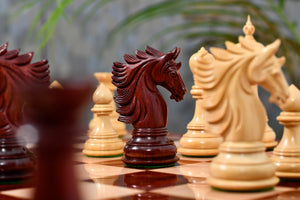 The Sher-E-Punjab Series Chess Pieces in Bud Rosewood / Boxwood - 4.6" King