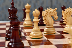 The Sher-E-Punjab Series Chess Pieces in Bud Rosewood / Boxwood - 4.6" King