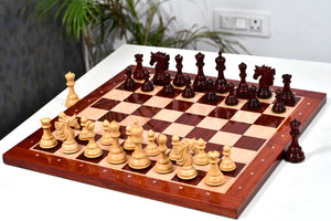 The Sher-E-Punjab Series Chess Pieces in Bud Rosewood / Boxwood - 4.6" King