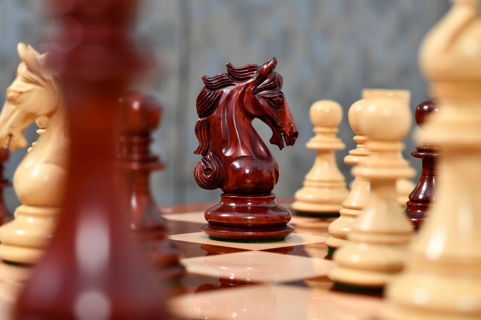 The Shera Series Staunton Triple Weighted Chess Pieces V2.0 in Bud Rosewood / Boxwood - 4.5" King