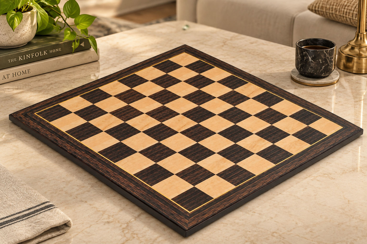21" Wooden Chess Board in Tiger Ebony & Maple Look with Epoxy Matte Finish – 55mm Squares