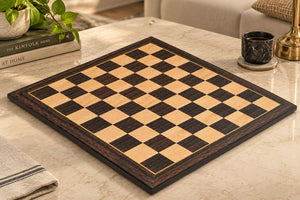 21" Wooden Chess Board in Tiger Ebony & Maple Look with Epoxy Matte Finish – 55mm Squares