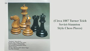Circa 1887 Turner Teich Soviet-Staunton Style Weighted 4" Chess Pieces in Ebony & Antiqued Boxwood - 1700 Grams Weight