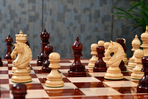 The Indian Chetak II Customized Staunton Triple Weighted Wooden Chess Pieces in Bud Rosewood & Boxwood - 4.3" King