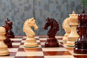 The Indian Chetak II Customized Staunton Triple Weighted Wooden Chess Pieces in Bud Rosewood & Boxwood - 4.3" King