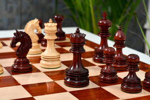 The Indian Chetak II Customized Staunton Triple Weighted Wooden Chess Pieces in Bud Rosewood & Boxwood - 4.3" King