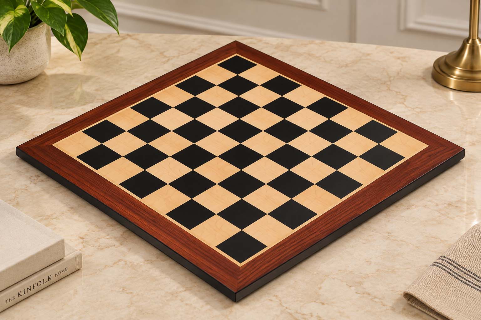 21" Wooden Chess Board in Ebony & Maple Look with Epoxy Matte Finish – 55mm Squares