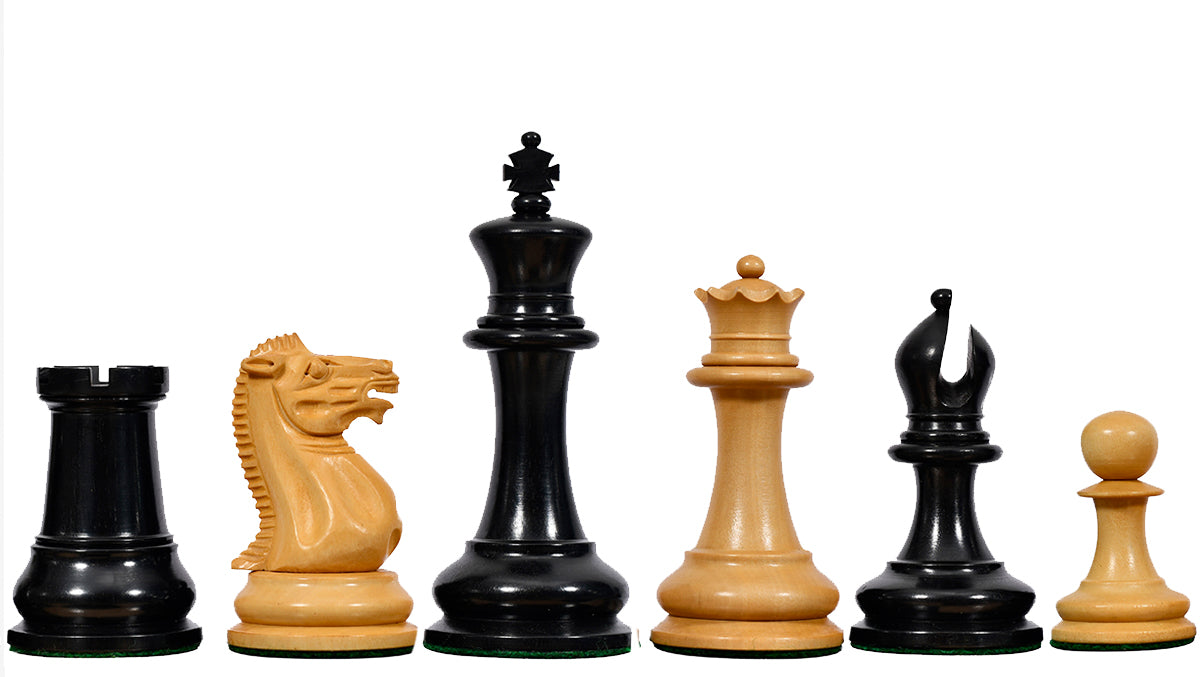 Reproduced 1849 Original Staunton Pattern Wooden Heavy Chess Pieces in Ebony / Boxwood with King Side Stamping - 3.75" King