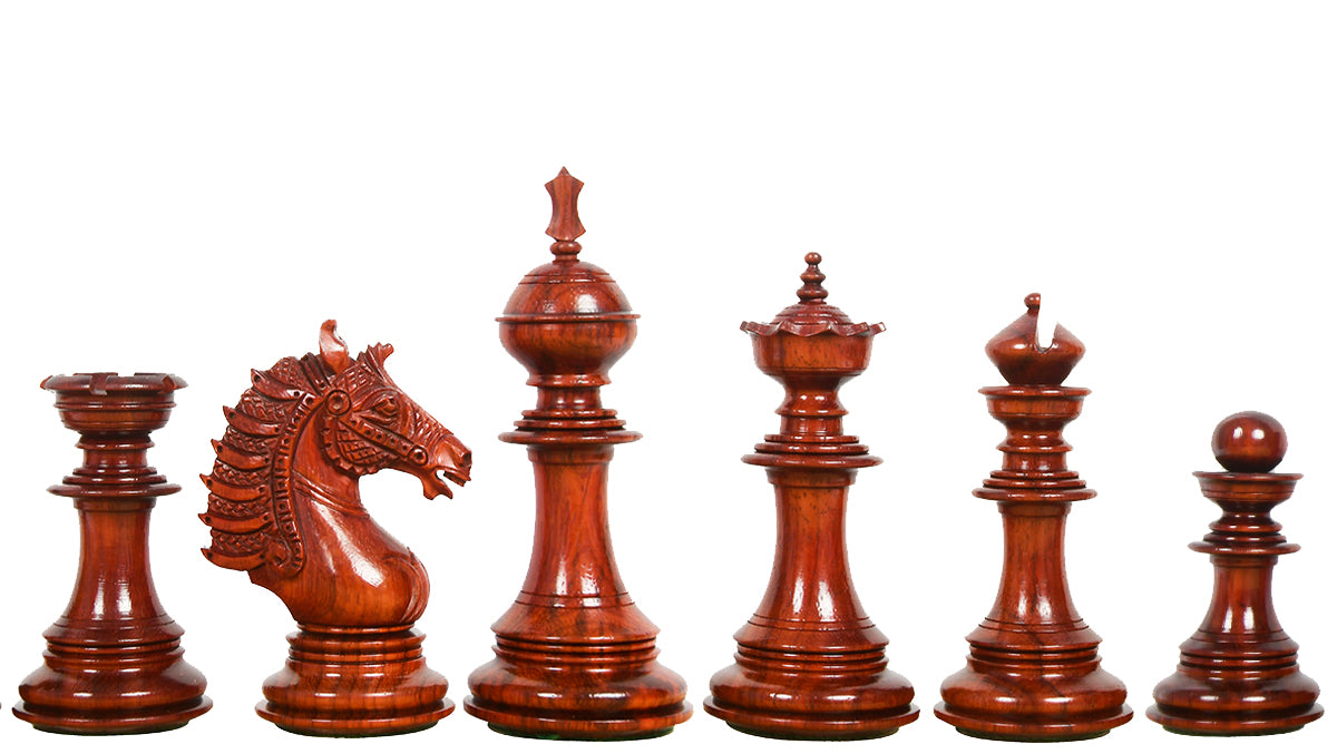 The Sikh Empire Series Triple Weighted Wooden Handmade Chess Pieces in Bud Rosewood (Padauk) and Indian Boxwood - 4.5" King