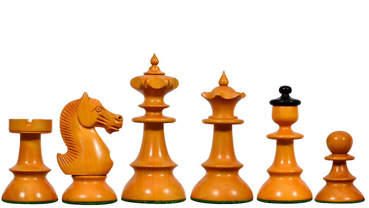 Reproduced Vintage Series Original Austrian Coffee House Old Vienna Chess Pieces in Ebonized and Antique Boxwood V2.0- 3.75" King