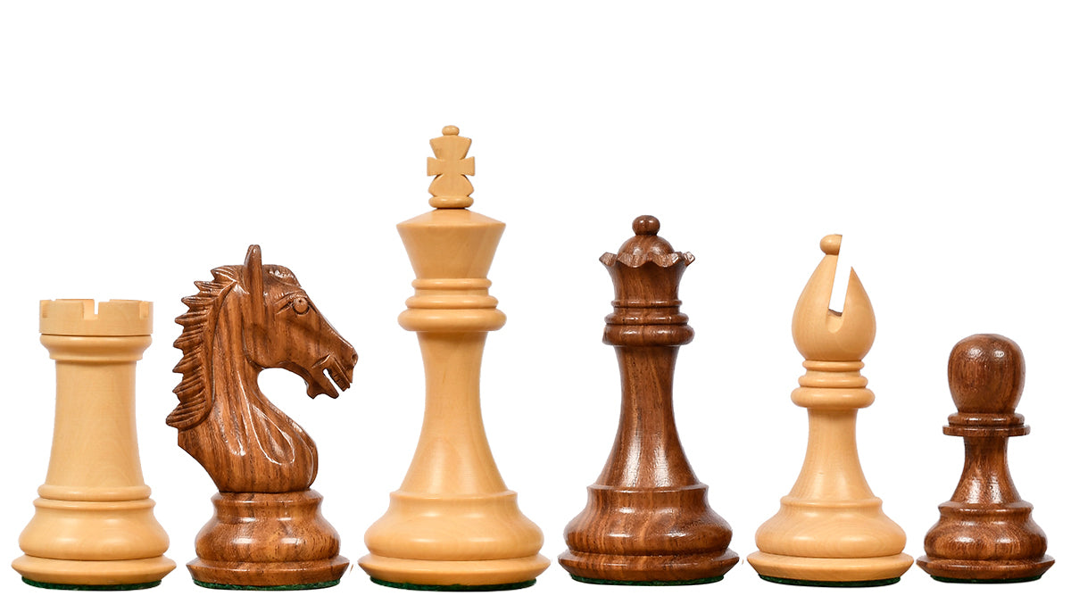 Derby Knight Staunton Weighted Chess Pieces in Sheesham & Boxwood - 4.1" King