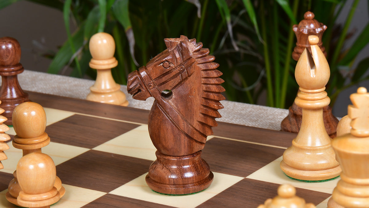 The Bridle Knight Series Wooden Chess Pieces in Sheesham & Box Wood - 4.0" King
