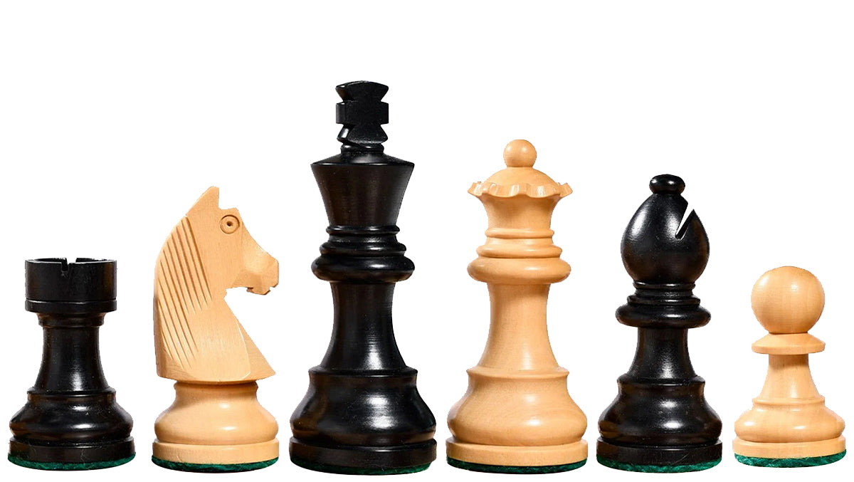 German Knight Tournament Series Staunton Chess Pieces in Ebonized Boxwood & Box Wood - 3" King