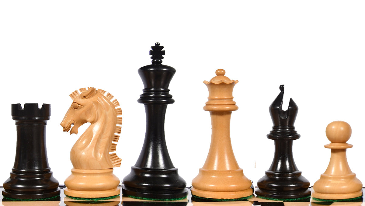 The Craftsman Knight Staunton Chess Pieces in Ebonized Wood & Boxwood - 3.9" King