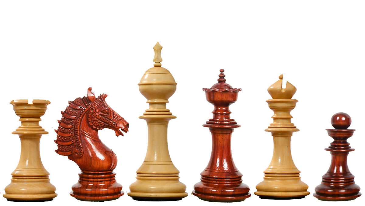 The Sikh Empire Series Triple Weighted Wooden Handmade Chess Pieces in Bud Rosewood (Padauk) and Indian Boxwood - 4.5" King