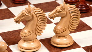 The  Mustang Series Weighted Chess Pieces in Bud Rosewood / Boxwood - 4.4" King with Extra Queens