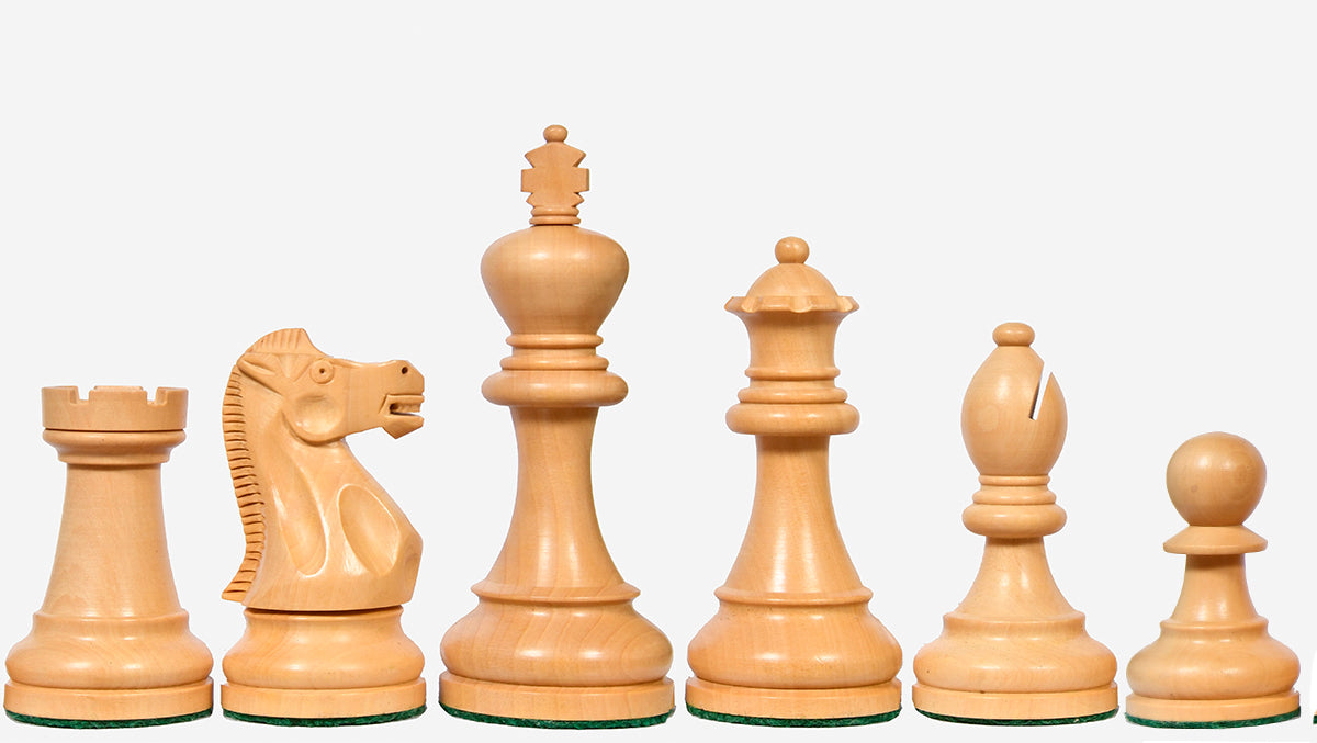The American Staunton Series Weighted Tournament Chess Pieces in Ebonized Boxwood & Boxwood - 4.1" King