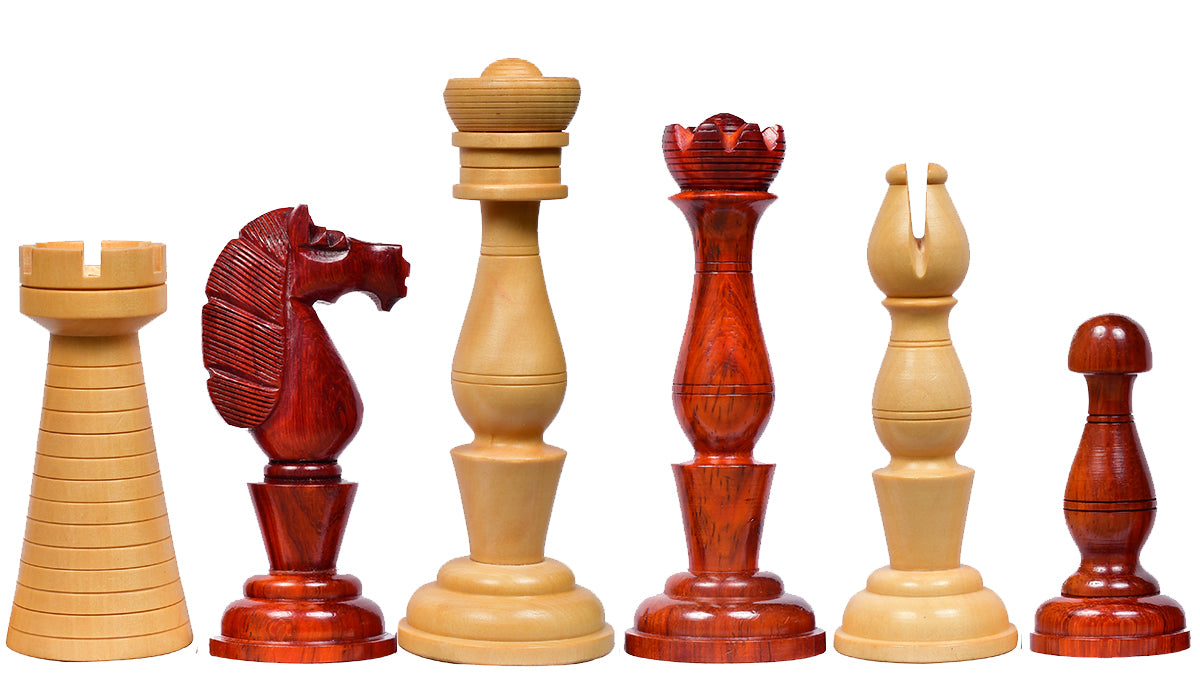 The Grand Divan Wood Chess Pieces from Simpson's-in-the-Strand in Bud Rosewood & Boxwood - 4.2" King w/ Extra Queens