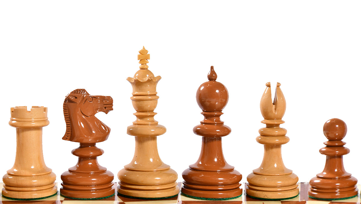 Exclusive Repro William Hallett High Class Chess Pieces in Golden Dyed & Boxwood Wood - 4.0"