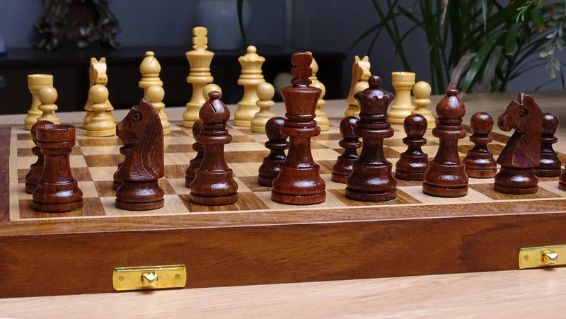 14-Inch Travel Foldable Magnetic Chess Set in Matte Finish - Sheesham & Maple Wood