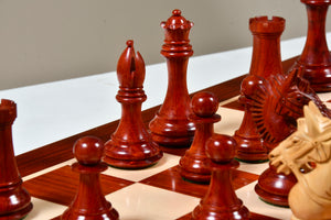 The American Bridle Triple-Weighted Chess Pieces with Extra Queen - Handcrafted in Bud Rosewood & Boxwood 4.2" King